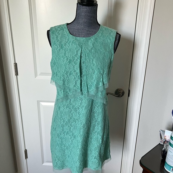WOMEN’S BCBG MAX AZRIA LIGHT GREEN LACE MINI DRESS Cotton Blend Sz M - Picture 1 of 16